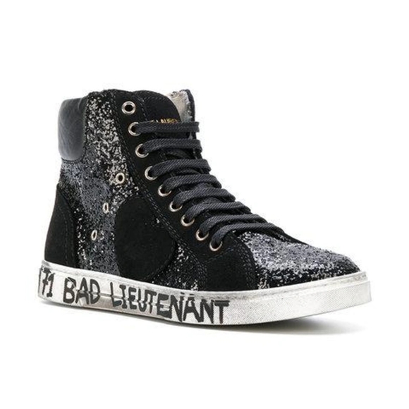 Saint Laurent Black and Silver High-Top Sneakers - Picture 1 of 11